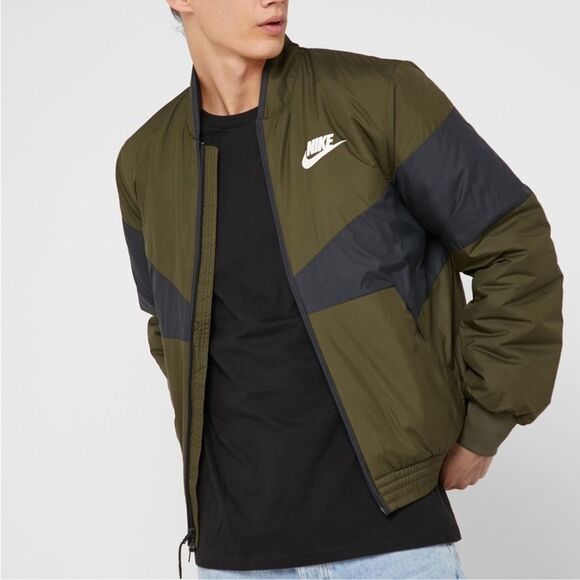 Nike Other - Nike Graphic Bomber Jacket Mens Medium Black/Green Zip Windbreaker